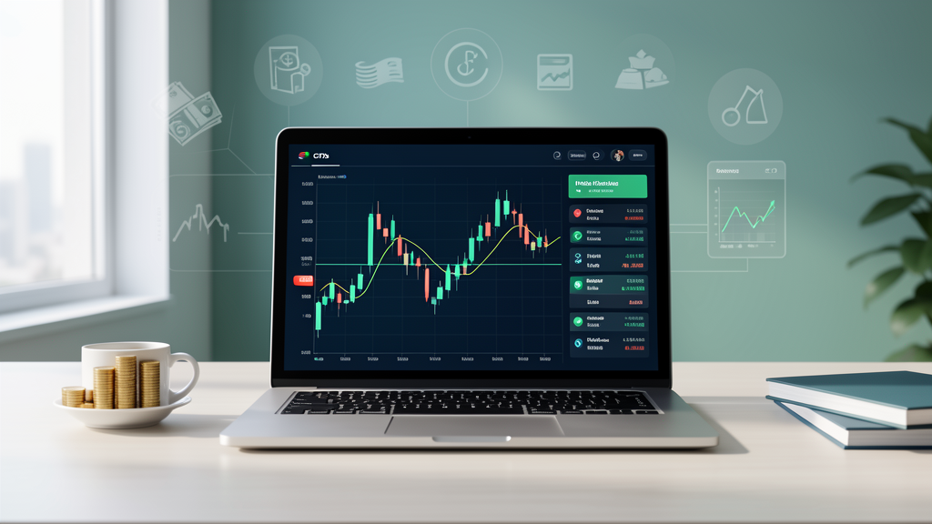 Mesa de trader com gráfico abstrato e controles de risco para explicar CFDs no Forex